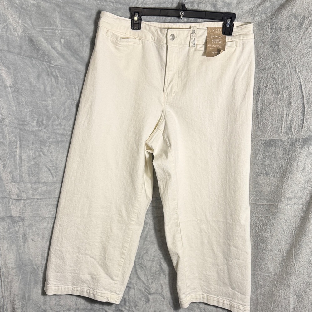 NWT Madewell Curvy Emmett White Wide-Leg Pants 33P petite cotton blend